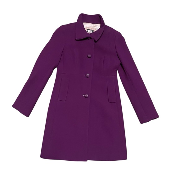 J.Crew Lady Like Purple Wool Overcoat Sz 0 Preppy Office Retro Elegant Feminine - Picture 2 of 11